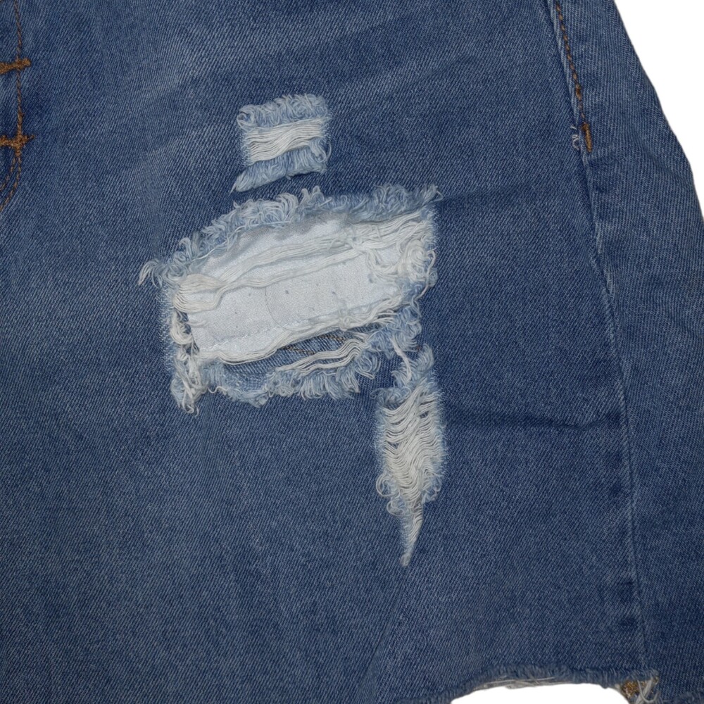 Indigo Rein Size 11 Distressed Raw Hem Mini Jean Skirt-Y2K-Micro-Button Fly - Picture 5 of 7
